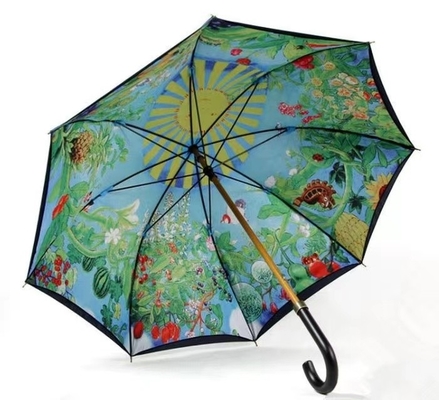 Estilo de design minimalista Um guarda-chuva duplo impresso com eixo de madeira e alça de gancho