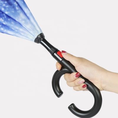 Adultos À prova de vento para cima para baixo em forma de C guarda-chuva invertida com painel Pongee