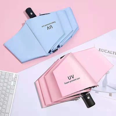 Proteção solar UV Vinil Mulher Três guarda-chuva de sol dobrável com impressão de desenhos personalizados