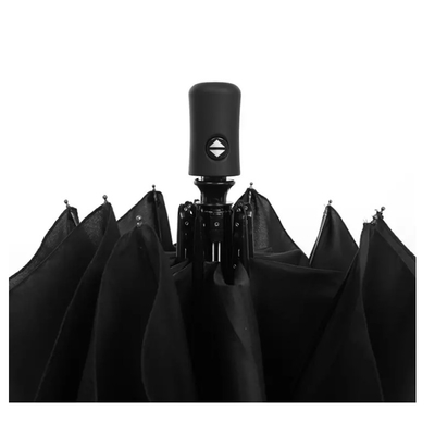 Um guarda-chuva de viagem de 95cm de diâmetro aberto com design compacto e logotipo personalizado