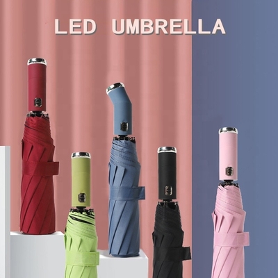 23 polegadas Pongee Painel LED guarda-chuva dobrável com 10 ossos e duplo osso lanterna automática