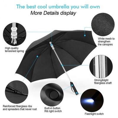 Um guarda-chuva de 23 polegadas 8K LED Light Up com 105cm de diâmetro aberto e tecido Pongee de secagem rápida
