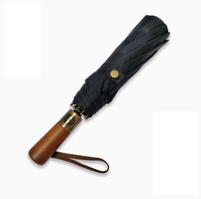 10 Ossos resistente ao vento de madeira de manobra Três guarda-chuva dobrada para adultos Automático de guarda-chuva dupla