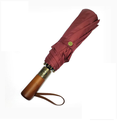 10 Ossos resistente ao vento de madeira de manobra Três guarda-chuva dobrada para adultos Automático de guarda-chuva dupla