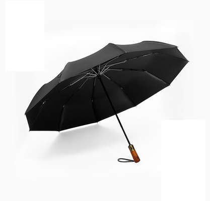 10 Ossos resistente ao vento de madeira de manobra Três guarda-chuva dobrada para adultos Automático de guarda-chuva dupla