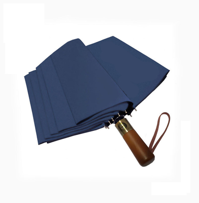 10 Ossos resistente ao vento de madeira de manobra Três guarda-chuva dobrada para adultos Automático de guarda-chuva dupla