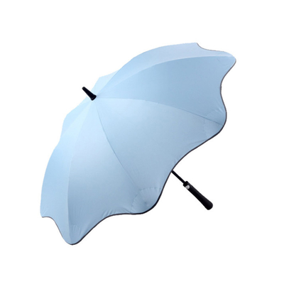 8 costelas redondas, canto redondo, resistente ao vento, pontas de segurança retas, guarda-chuva com logotipo impresso.