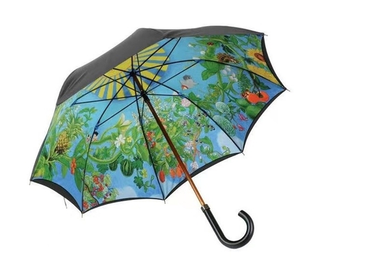 Estilo de design minimalista Um guarda-chuva duplo impresso com eixo de madeira e alça de gancho