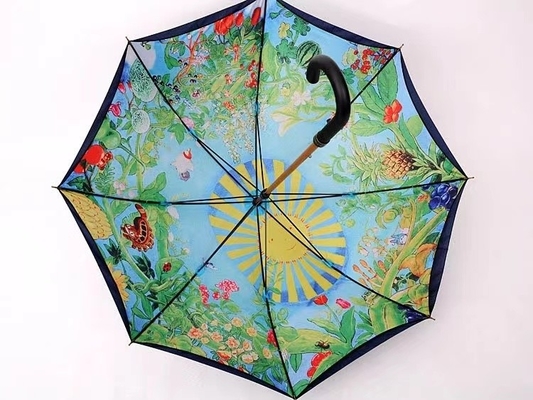 Estilo de design minimalista Um guarda-chuva duplo impresso com eixo de madeira e alça de gancho