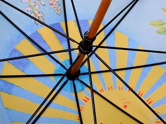 Estilo de design minimalista Um guarda-chuva duplo impresso com eixo de madeira e alça de gancho