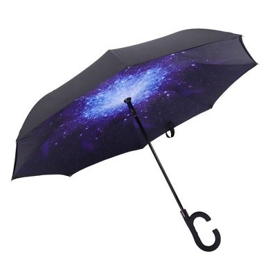Adultos À prova de vento para cima para baixo em forma de C guarda-chuva invertida com painel Pongee