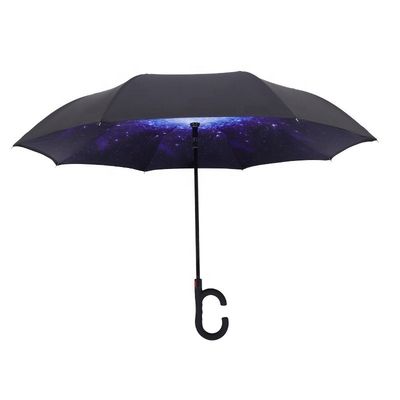 Adultos À prova de vento para cima para baixo em forma de C guarda-chuva invertida com painel Pongee