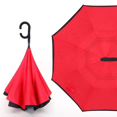 Adultos À prova de vento para cima para baixo em forma de C guarda-chuva invertida com painel Pongee