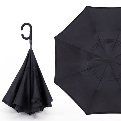 Adultos À prova de vento para cima para baixo em forma de C guarda-chuva invertida com painel Pongee