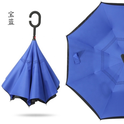 190T Ponegee tecido personalizado de camada dupla de forma C manuseio guarda-chuva invertida com impressões de logotipo