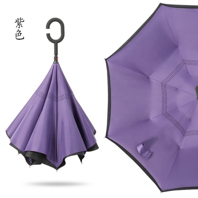 190T Ponegee tecido personalizado de camada dupla de forma C manuseio guarda-chuva invertida com impressões de logotipo