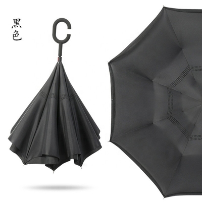 190T Ponegee tecido personalizado de camada dupla de forma C manuseio guarda-chuva invertida com impressões de logotipo