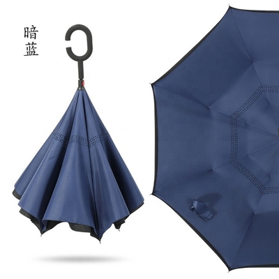 190T Ponegee tecido personalizado de camada dupla de forma C manuseio guarda-chuva invertida com impressões de logotipo