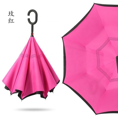 190T Ponegee tecido personalizado de camada dupla de forma C manuseio guarda-chuva invertida com impressões de logotipo