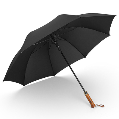 190T Pongee Long Handle 3 Fold Wood Handle Um guarda-chuva de negócios masculino de tamanho mais resistente ao vento para golfe Um guarda-chuva de presente personalizado