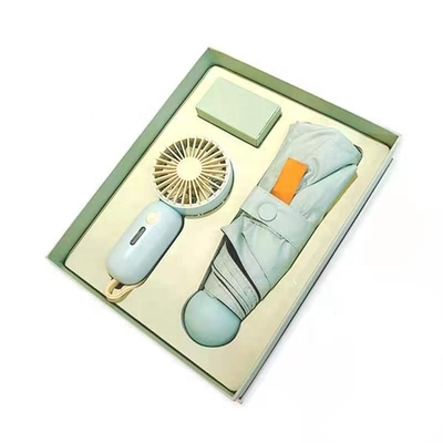 Regalo de guarda-chuva com caixa personalizada tudo em 1 função USB recarregável Mini ventilador portátil