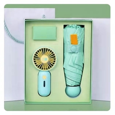 Regalo de guarda-chuva com caixa personalizada tudo em 1 função USB recarregável Mini ventilador portátil
