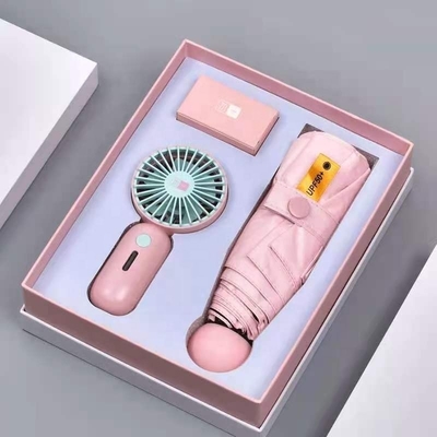 Regalo de guarda-chuva com caixa personalizada tudo em 1 função USB recarregável Mini ventilador portátil