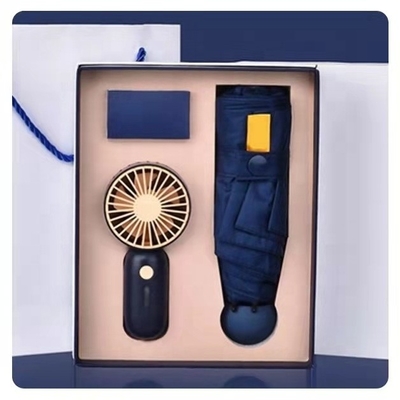Regalo de guarda-chuva com caixa personalizada tudo em 1 função USB recarregável Mini ventilador portátil