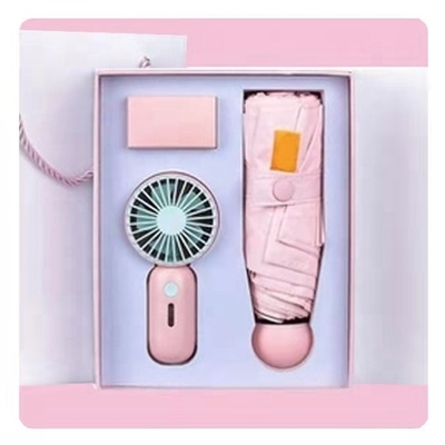 Regalo de guarda-chuva com caixa personalizada tudo em 1 função USB recarregável Mini ventilador portátil