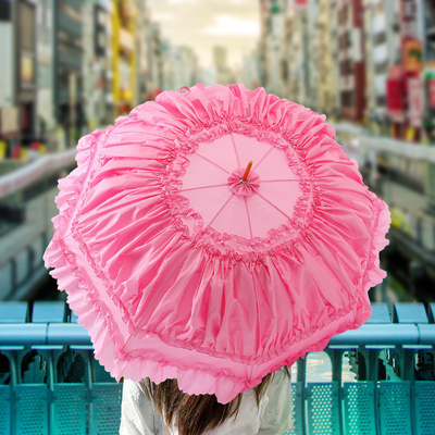 8K costelas de aço semi-automático princesa rendas guarda-chuvas para mulheres cor rosa logotipo personalizado