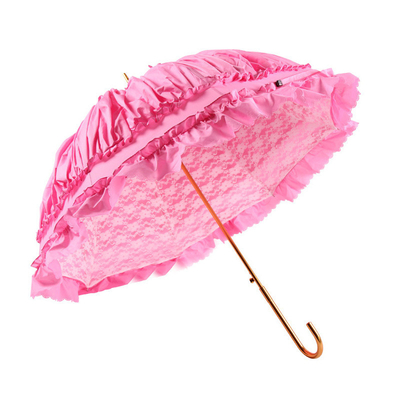 8K costelas de aço semi-automático princesa rendas guarda-chuvas para mulheres cor rosa logotipo personalizado