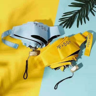 87cm Diâmetro aberto Proteção UV Mini tamanho guarda-chuva com costelas de fibra de vidro de metal dourado