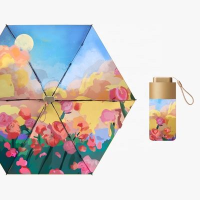 Um guarda-chuva de 19 polegadas * 6k portátil compacto de viagem com telefone revestido de ouro