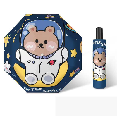 Astronauta desenho animado guarda-chuva automática infantil para escola primária e jardim de infância