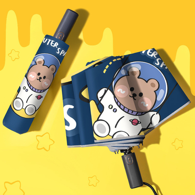 Astronauta desenho animado guarda-chuva automática infantil para escola primária e jardim de infância