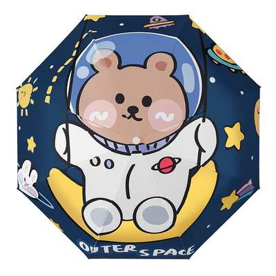 Astronauta desenho animado guarda-chuva automática infantil para escola primária e jardim de infância