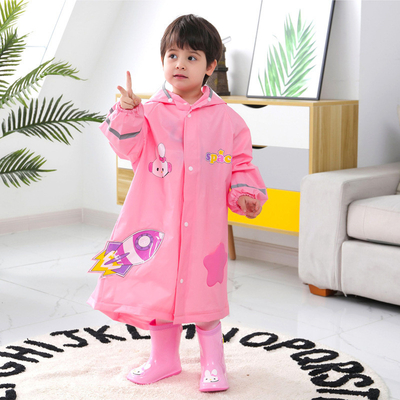Outdoor RAINWEAR Cartoon Impressed Kids Jaqueta de chuva com riscas reflexivas Pacote de chuva de menina