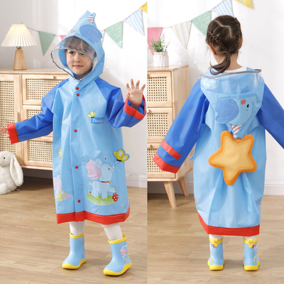 Outdoor RAINWEAR Cartoon Impressed Kids Jaqueta de chuva com riscas reflexivas Pacote de chuva de menina