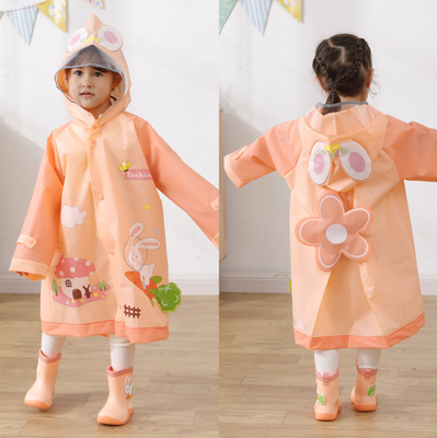 Outdoor RAINWEAR Cartoon Impressed Kids Jaqueta de chuva com riscas reflexivas Pacote de chuva de menina