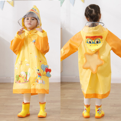 Outdoor RAINWEAR Cartoon Impressed Kids Jaqueta de chuva com riscas reflexivas Pacote de chuva de menina