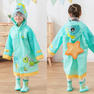 Outdoor RAINWEAR Cartoon Impressed Kids Jaqueta de chuva com riscas reflexivas Pacote de chuva de menina