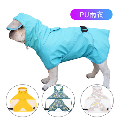 Poncho estilo impermeável reflectivo casaco de chuva de cão com abertura de arnês e bolso de saco de cocô