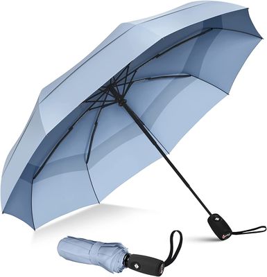UV preto revestido 190T Pongee Double Canopy guarda-chuva de viagem para proteção contra chuva e vento