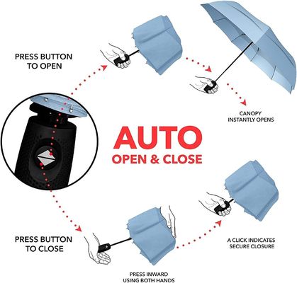 UV preto revestido 190T Pongee Double Canopy guarda-chuva de viagem para proteção contra chuva e vento