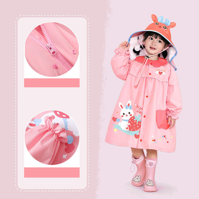 Taffeta de poliéster Verniz de chuva infantil Impressão de desenhos animados para aventuras ao ar livre das meninas