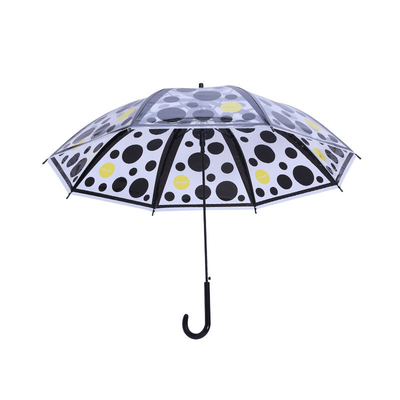 Um guarda-chuva transparente de oito ossos congelado com alça longa, desenho automático para crianças