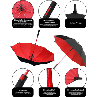 Quadro de fibra de vidro de 60 polegadas todo de fibra à prova de vento guarda-chuva de golfe de camada dupla para adultos