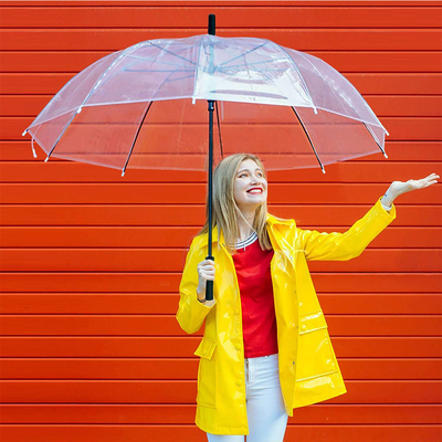 Quadro metálico Automático de longo punho guarda-chuva POE para cobertura de chuva clara e transparente
