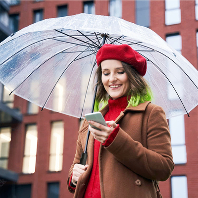 Quadro metálico Automático de longo punho guarda-chuva POE para cobertura de chuva clara e transparente
