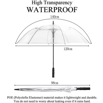 Quadro metálico Automático de longo punho guarda-chuva POE para cobertura de chuva clara e transparente